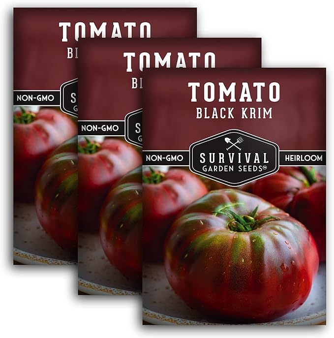 Survival Garden Seeds - Black Krim Tomato Seed for Planting - 3 Packets with Instructions to Plant & Grow Delicious Fresh Slicing Tomatoes in Your Home Vegetable Garden - Non-GMO Heirloom Variety
