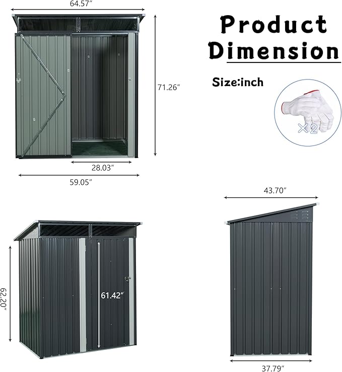 5X3 FT Outdoor Storage Shed, Waterproof Metal Garden Sheds with Lockable Door, Steel Tool Storage Buildings Shed & Outdoor Storage House for Garden, Backyard, Patio, Lawn, Trash Cans(Grey)