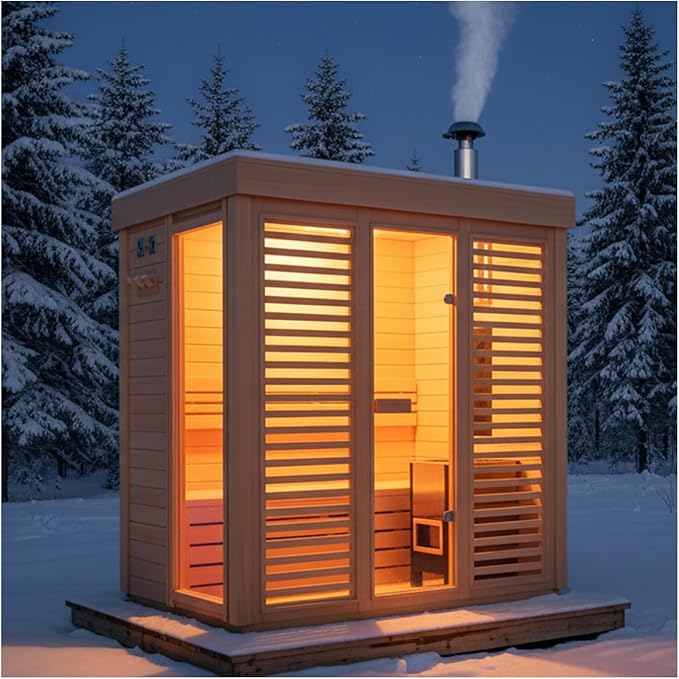 ZONEMEL Customize Outdoor Steam Sauna, Red Cedar,Hemlock, Multiple Sizes & Panel Options, Harvia Electric,Wood Stove, Single Double Bench, Triple Waterproof System, (0-195℉)