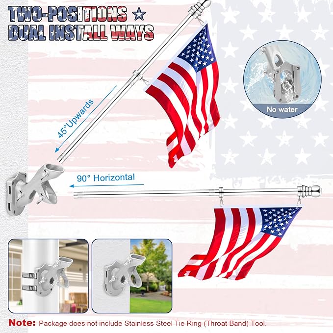 REERON House Flag Pole Kit, 5 FT Metal Spinning Flag Poles Kit, 1" Tangle Free Stainless Steel Flagpole with 360° Flagpole Rings & 2-Position Bracket for Outside House Porch Wall Mount for 3x5 Flag