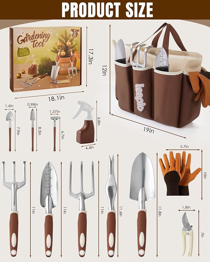 Gardening Christmas Advent Calendar for Adult Women Men 2025, 12 Days Gifts Garden Hand Tools Set with Storage Bag and Garden Gloves, Outdoor Plant Gardener Kit for Male Mom Dad Husband Wife Boyfriend
