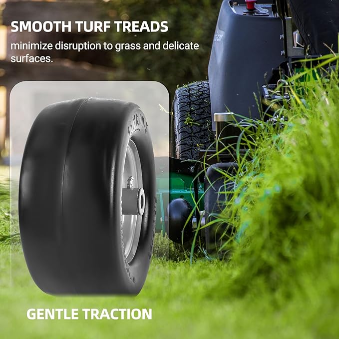 AR-PRO (2-Pack) 11x6.00-5 Flat Free Tire and Wheel - Universal 11x6-5 Solid Rubbe Riding Lawn Mower Tire with Rim - With 5.9"-8.1" Centered Hub and 3/4" Bushings - Fit Most Zero Turn Mowers
