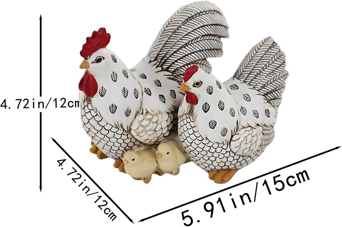 Chicken Family Decorative Sculpture, Indoor/Outdoor Outdoor Garden Statue,Rooster, Hen, Chick Garden Sculpture,Rustic Hen Statue