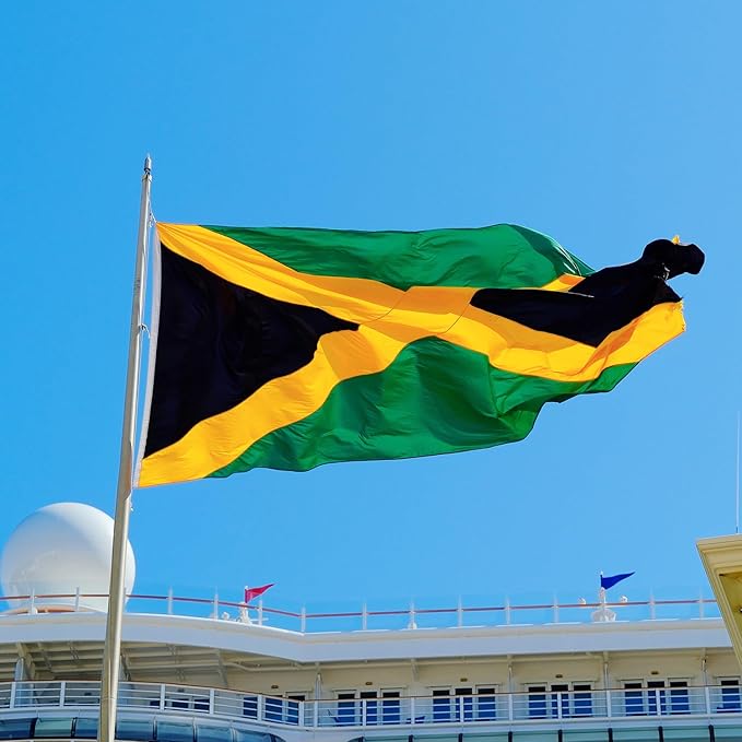 Jamaica Jamaican Flag 3x5 ft Outdoor, Double Sided 3 Ply Heavy Duty National Flag for JM, 100% Quality Polyester Jamaican Banner with Brass Grommets 4 Rows Stitches