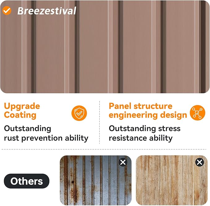 10x10 FT Metal Outdoor Storage Shed, Dual Doors with Lockable Bolts, Large Garden Shed for Yard Tools, Bike, Generator, Waterproof Galvanized Steel Panel with Vent & Sloping Roof (Brown)