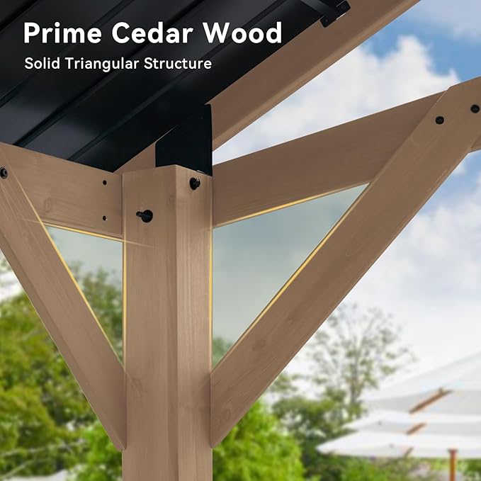 Aoxun 12' x 20' Outdoor Wood Gazebo, Hardtop Gazebo Permanent Wooden Pavilion with Galvanized Steel Gable Roof, for Patio, Garden, Deck, Cedar Wood