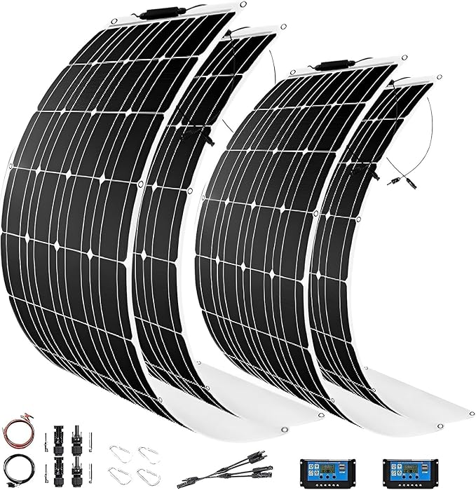 1600 Watt Flexible Solar Panel for RV, 4 × 400 Watt 12 Volt Solar Power Panel Kit with 40A Solar Charge Controller & Inverter Monocrystalline Solar Panels for Camping Off Grid Battery Charging Boat