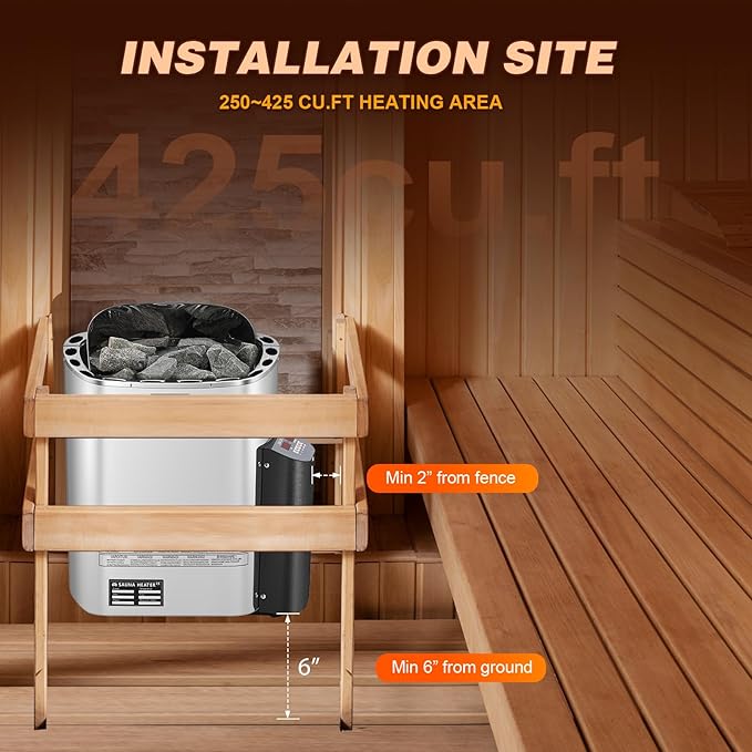 Mxmoonant Sauna Heater, 6KW 220V Electric Sauna Heaters Digital Control Sauna Stove Dry Steam Sauna Bath for Home Hotel Spa Max. 300 Cu.ft with Sauna Hygrothermograph