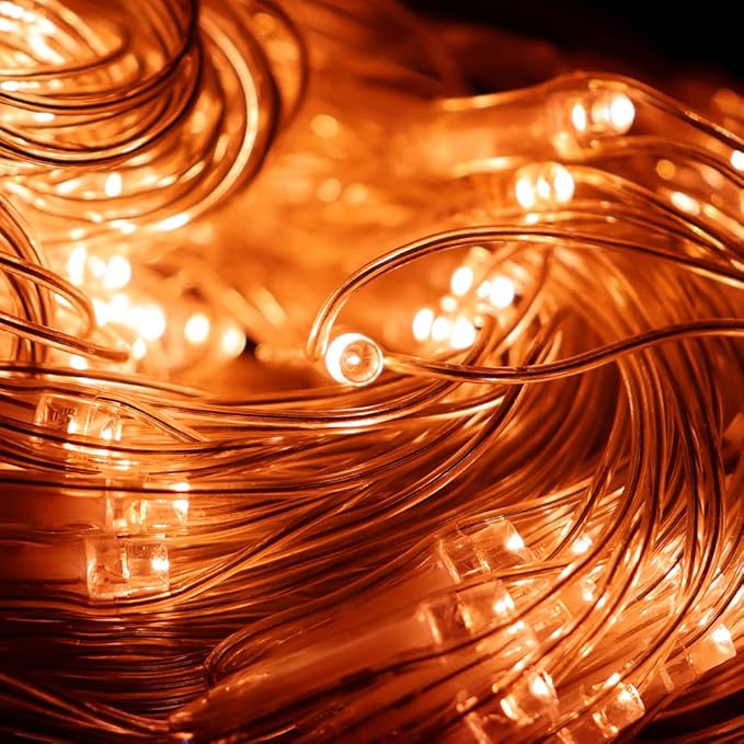 LED Net Light Fall Decor Mesh Lights, 240LED Tree Warp Fairy Lights Outdoor Hanging String Light for Home, Bedroom, Christmas, Garden, Walkway, Bushes,Halloween Decor-9.8ft x 6.6ft(Orange)