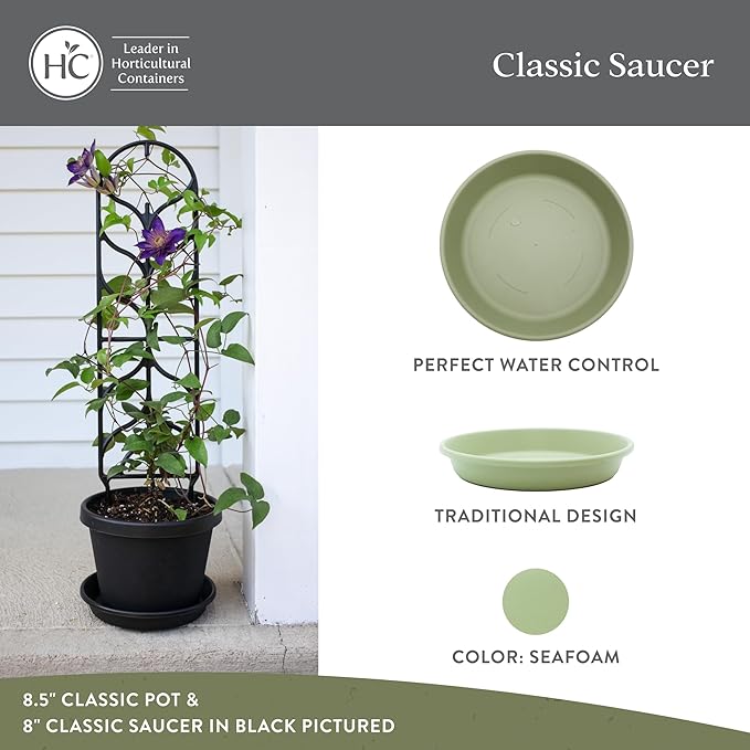 The HC Companies Flower Pot Saucers - Plastic Plant Saucer for Outdoors & Indoors - Traditional Design Plant Pot Trays for Water Drainage - Durable & Stylish Round Plant Tray (14-inch Seafoam)