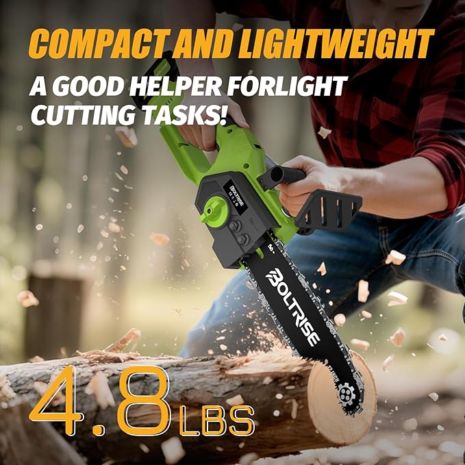 12 Inch Cordless Brushless Electric Chainsaw, 2 × 4.0Ah Batteries & Auto Oiler Security Lock, 42 FT/S Powered Compact HandHeld Chain Saw, for Tree Trimming, Wood Cutting Garden, Pruning