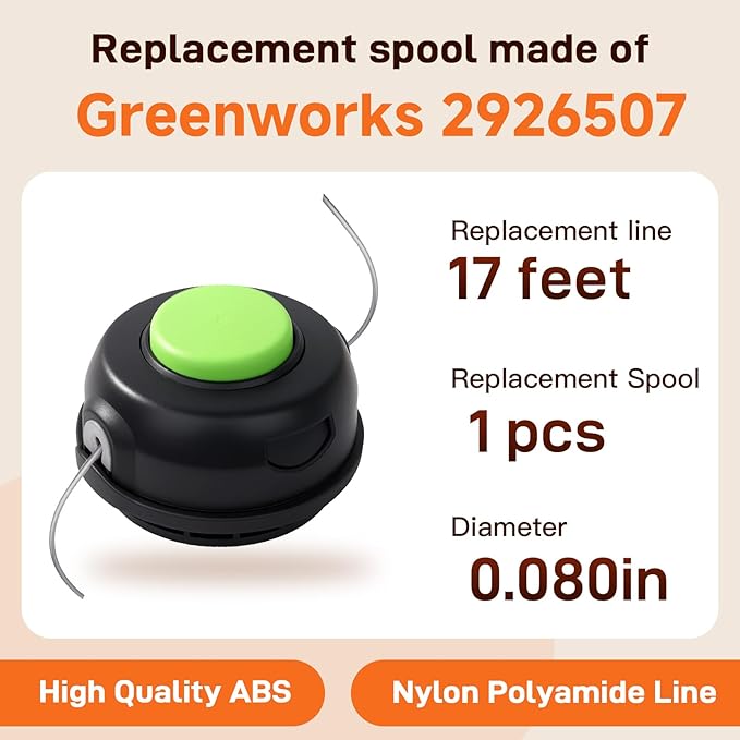 SB00L00 Spool Replacement Bump Trimmer Head 2926507 Compatible with Greenworks ST40L00 ST60V ST60L210 ST60L00 ST60B00 80V ST80L200 Front Mount String Trimmer Weed Wack,Pre-Wound 0.080" 17Ft Dual Line