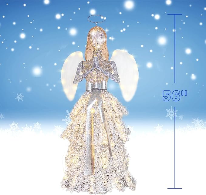 56" Angel with Wings Christmas Decoration for Indoor Outdoor，Christmas Angel Lighted up Decoration The Virgin Mary Law Yard Holiday Lights Display
