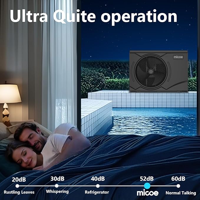 MICOE 35000 BTU Pool Heater for Above Ground Pool and Inground Pool up to 24ft (11/18/24ft) / 12000 Gallons, Inverter Electric Swimming Pool Heat Pump, Heating and Cooling Mode (35000 BTU)