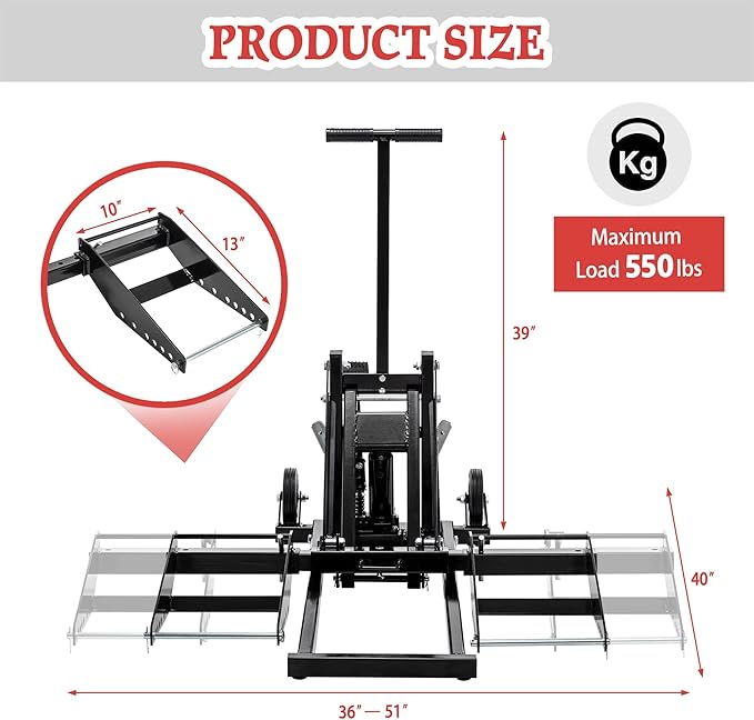 Riding Mower Lift,550 lbs Capacity Lawn Mower Lift Jack with Hydraulic Jack,Foldable Design for Zero Turn Mower Lift and Garden Tractors, Black
