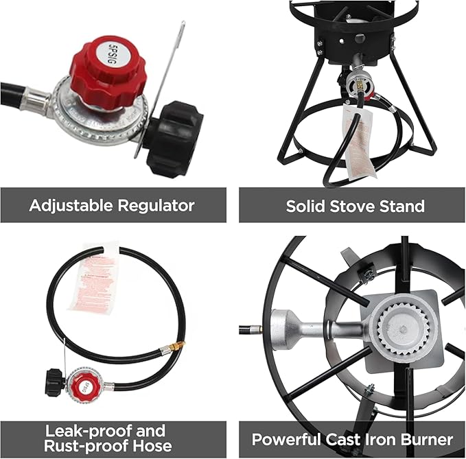 Red Mountain Valley 10.5 Qt Outdoor Propane Fish Fryer Pot Kit with Aluminum Strainer Basket, Thermometer for Boiling and Frying, 50,000 BTU Burner, 0-5 PSI Regulator, Full CSA Approved Fish Cooker