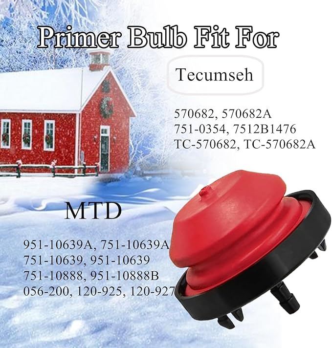 951-10639A 570682A Primer Bulb Fit for MTD Yard Machines Craftsman Troy-Bilt C-Cadet Tecumseh AV520 HMSK100 HMSK105 HMSK110 Snowblower Rep 751-10888 951-10888B (4 Pack)