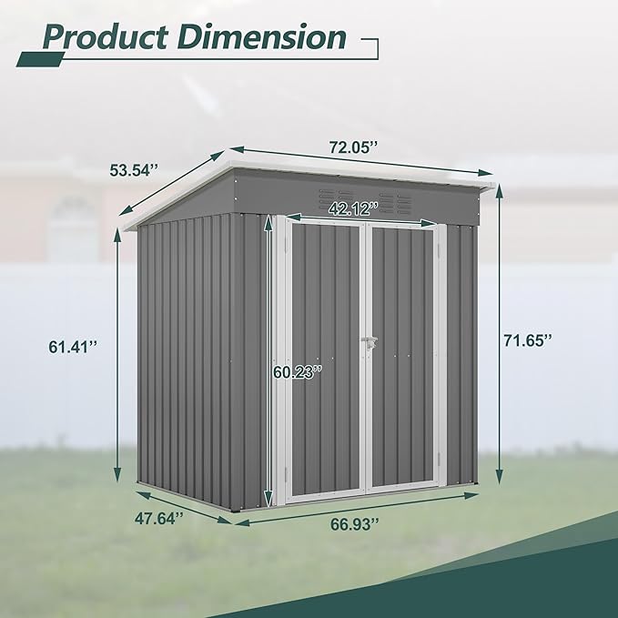 6X4 FT Outdoor Storage Shed, Waterproof Metal Garden Sheds with Lockable Door, Steel Tool Storage Buildings Shed & Outdoor Storage House for Garden, Backyard, Patio, Lawn, Trash Cans(Grey)