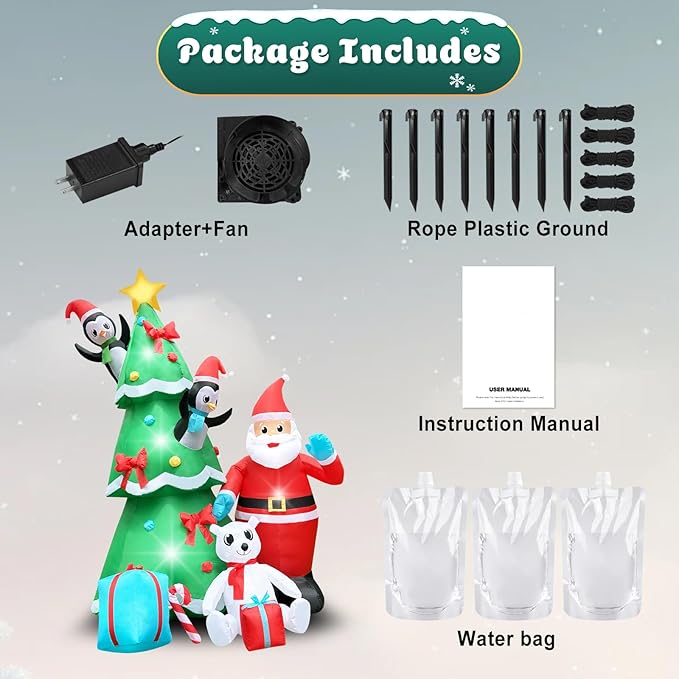 10FT Christmas Inflatable Xmas Tree with Smiley Santa, A Penguin in Red Hat, Polar Bear & Gift Boxes Light-Up Blow Up Yard Decor for Holiday Lawn, Garden, or Festive Family Fun Display