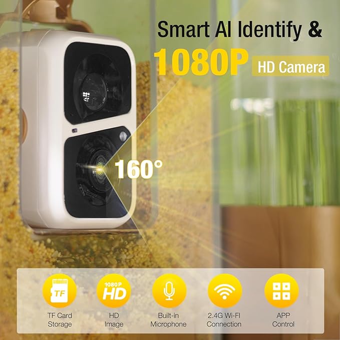Aivituvin Smart Bird Feeder Camera with AI Identification, Solar Powered, Wireless Hummingbird Feeder with Food, Water, Honey, Present for Bird Lovers (Brown)