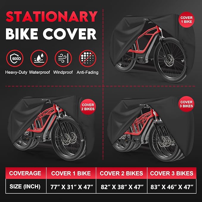 Zettum Bike Covers for 3 Bikes - 600D Waterproof & Heavy Duty, Large Bicycle Cover for eBike, Mountain, Road, Hybrid, Beach Cruiser, Scooter
