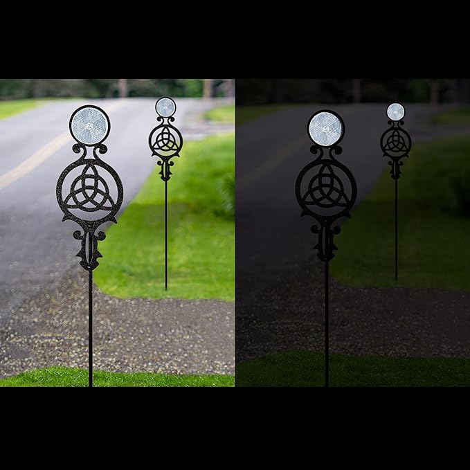 Touch of Class Pathways Reflective Driveway Marker Stake Set of Two for Outdoor Use | Celtic Knot Emblem Design | Personalized Tall Reflector Set of 2 | Black Durable Finish