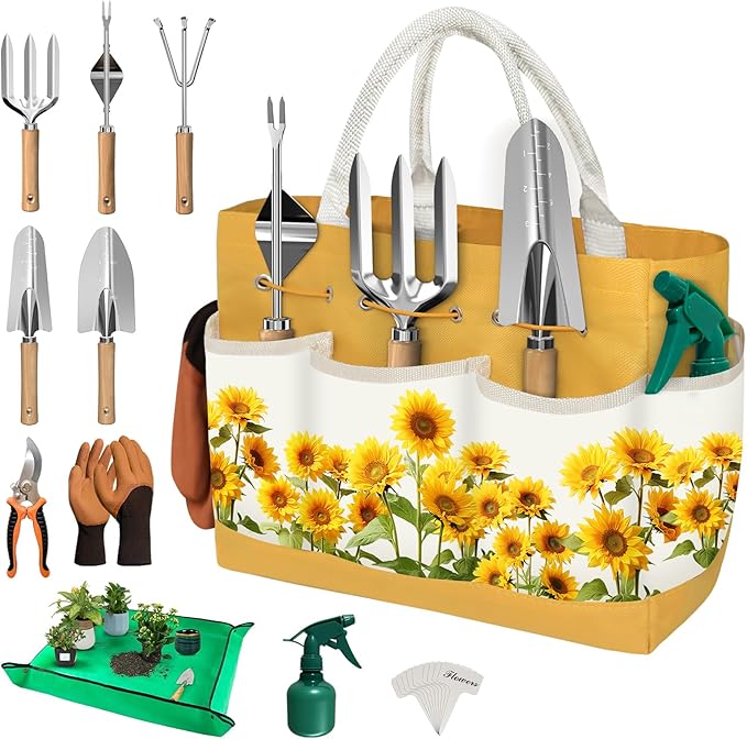 22Pcs Gardening Tools Set for Women Heavy Duty Garden Hand Tools Yard Work Tools Gardener Gifts Gardening Accessories with Tools Bag/Shovel/Mat/Plant Labels/Gloves