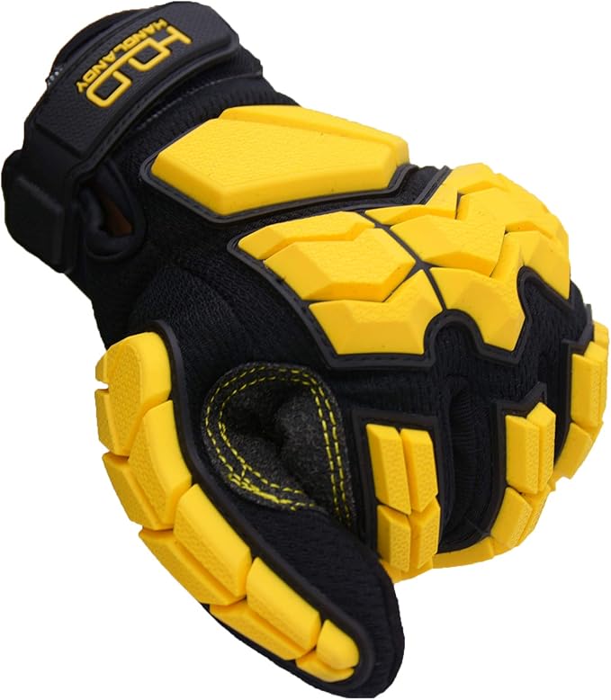 HANDLANDY Anti Vibration Gloves, SBR Padding, TPR Protector, Mechanic Work Gloves (Large, Black)