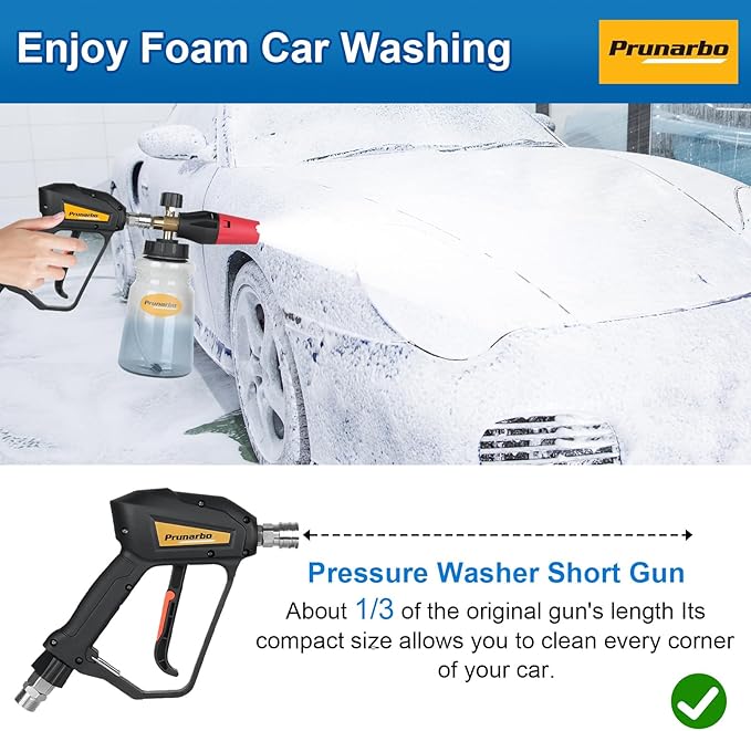 Pressure Washer Gun with Foam Cannon 5000 PSI, Heavy Duty Brass Foaming Car Wash Sprayer Adjustable Snow Foam Blaster for Car Washing with 1/4” Quick Connector 5PCS Nozzle Tips, PR-M01