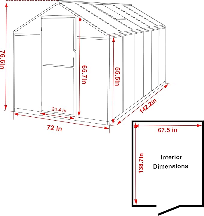 MUPATER 6 x 12FT Polycarbonate Greenhouse, Heavy Duty Greenhouse with Lockable Door & Adjustable Roof Vent, Aluminum Green-House Kit with 4MM Polycarbonate Panel for Backyard, Garden, White