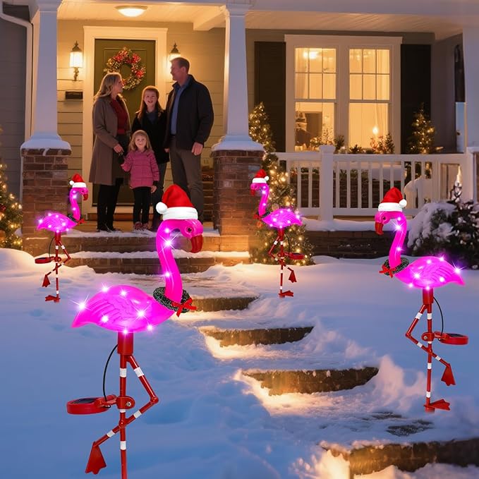 Solar Garden Lights Christmas Decorations Outdoor Waterproof,2 Packs Solar Flamingo Light,Birthday Xmas Gifts for Women Mom,Pink Flamingo Garden Statue,Decorative Lights for Yard Art Patio Porch Lawn