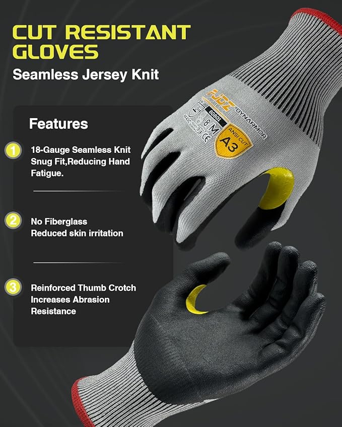 A9 Cut Resistant Work Gloves, 18 Gauge Ultra-light Foam Nitrile Coated Touchscreen ANSI A3 A4 A6 A9 Cutting Glove