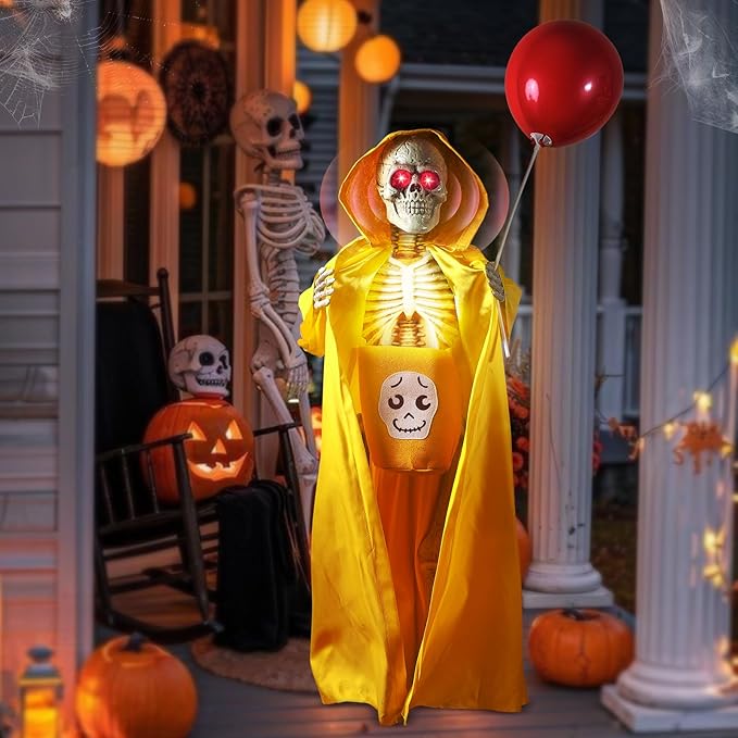Halloween Animatronics Decorations Outdoor for Holding Candy and Gifts, 37 Inch Life Size with Balloon, Sound-Activated Sensor, Scary Decor for Home Party Indoor Outside Garden Lawn Grave Yard