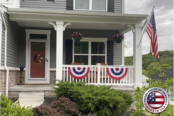 American Pleated Fan Flag Bunting. 2 x 4 ft Stars & Sewn Stripes USA Indoor/Outdoor Cotton Bunting Banner. Perfect for July 4th and America 250 events. 100% Made in USA by Old Glory Bunting