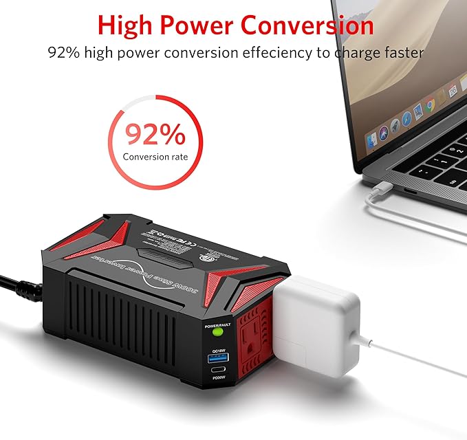BESTEK 300W Pure Sine Wave Power Inverter - DC 12V to 110V AC Car Converter Plug Adapter Outlet with PD30W USB-C Fast Charger - Vehicle Cigarette Lighter Adapter for Laptop