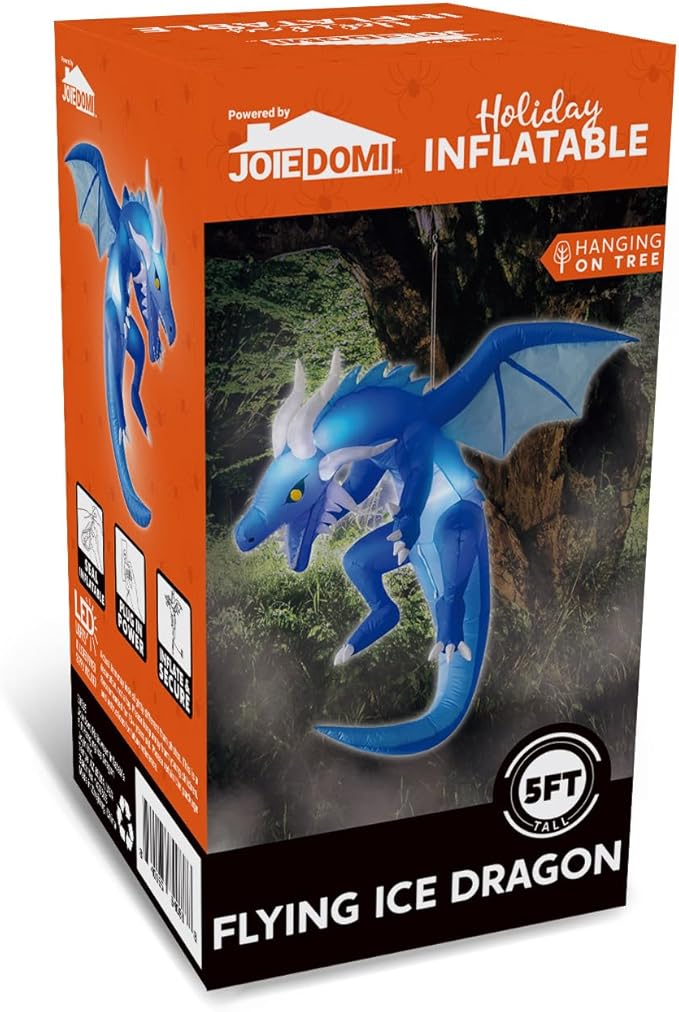 Joiedomi 5 Ft Tall Halloween Inflatables Hanging Ice Dragon Outdoor Decorations, Hanging Ice Dragon Blow Up for Yard with Build-in LEDs, Halloween Inflatables Party Supplies Outdoor Decor for Yard