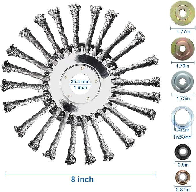 8 Inch Steel Wire Weed Eater Blades, Universal Weed Eater Attachments, Brush Cutter Trimmer Blade with Universal Adapter Kits, Unbreakable Wired Weed Eater Head Replacement for Removing Moss Weed Rust