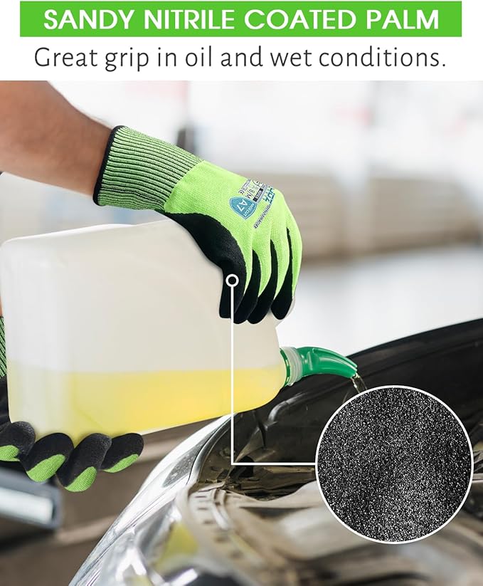 A7 Cut Resistant Work Gloves, 3 Pairs Nitrile Coated Cutting Glove for Woodworking,Construction,Fishing,Metalwork