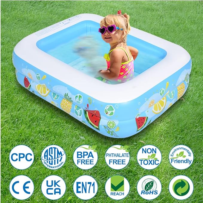 Kiddie Pool, 47"×35"×13" Inflatable Pool with Inflatable Soft Floor, Cool Summer Swimming Pool for Kids and Family, Blow Up Pool for Backyard, Garden, Indoor, or Outdoor