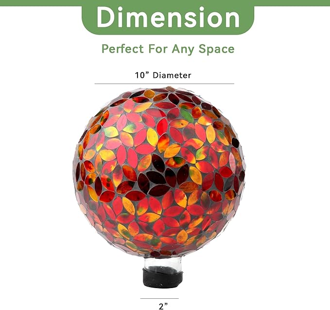 Lily's Home Colorful Mosaic Glass Gazing Ball, Designed with a Stunning Holographic Petal Mosaic Pattern to Bring Color and Reflection to Any Home and Garden, Red and Gold (10" Diameter)