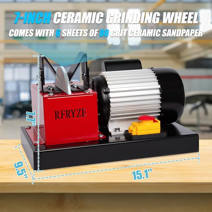 LawnMower Blade Sharpener AL 1700 RPM 550W, 3/4HP, Bench Mower Sharpening Machine with 7 inch Ceramic Wheel Sharpens High/Low Lift, Gator & Flat Blades