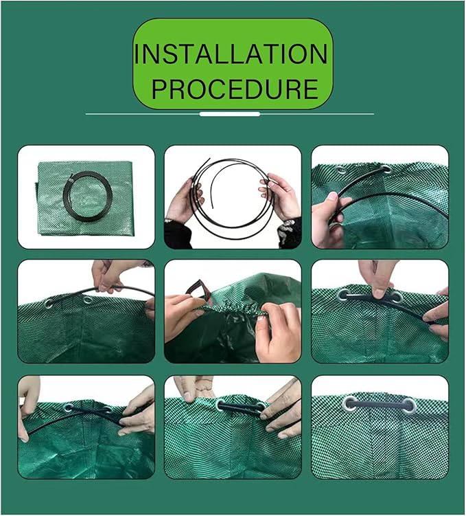 Reusable Yard Waste bags,Collapsible Leaf Bag with Gardening Gloves,Yard Debris Collapsible Bag With 4 Handles, for Leaves, Lawn Debris & Grass Clippings (53Gallon)