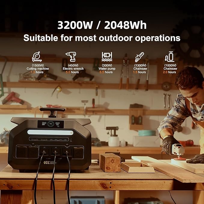 IEE 3200W/2048Wh Solar power station,P3200 Solar Generator(6400W Peak),1800W Super Fast Charging, LiFePO4 (LFP) Battery,APP Control Emergency Power Station for Home, Camping, Power Outages