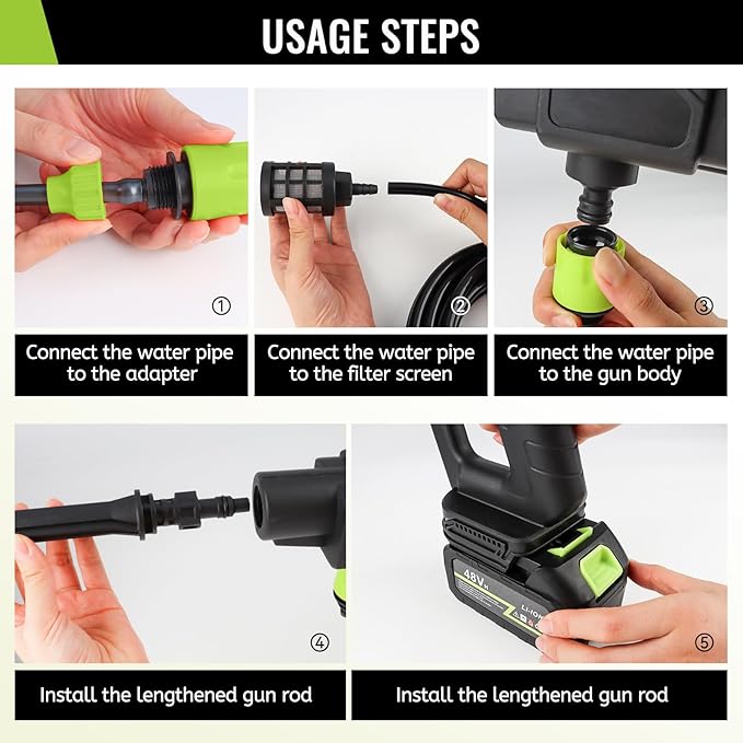 Cordless Pressure Washer Battery Powered, 870 PSI/60 Bar Portable Power Pressure Washer 48V with 6-in-1 Nozzle, Foam Pot, Hose for Garden Car Floor Yard Fence Wall Cleaning