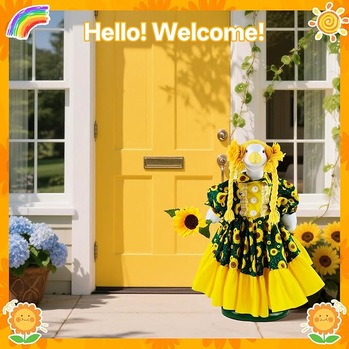 RONBEI Porch Goose Outfits, Sunflower Porch Goose Outfits Clothes for Porch Goose Statue Fit 23” Geese Lawn Yard Garden Party Decorate