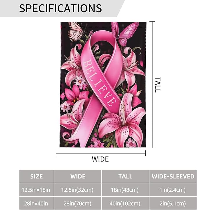 Breast Cancer Garden Flag Vertical Double Sided Outdoor Yard Flags 12.5x18 Inch Burlap Banners for House Lawn