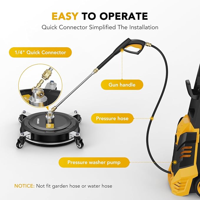 EVEAGE 14.5" Pressure Washer Surface Cleaner, Upgraded Stainless Steel Pressure Washer Accessories with 4 Weels & 1/4" Quick Connector, 4,000 PSI Power Washer for Driveways Sidewalks Patios Cleaning