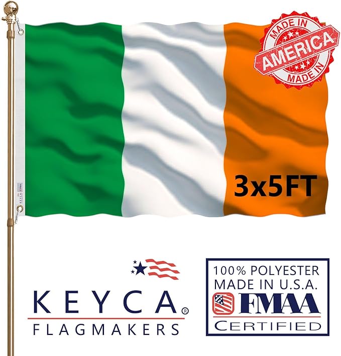 Ireland Flag 3x5 FT 100% Made in The USA-Heavy Duty Vibrant Colours Double Sided Irish National Flag with 2 Brass Grommets for Home/Company/Indoor Outdoor Decoration