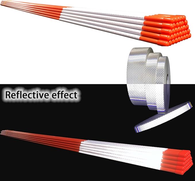 Driveway Marker(High Brightness “Micro Prism ”Reflective Materials) 48 Inch 5/16" Dia,32PCS，Fiberglass Reflective Snow Stakes, for Snow Plow Parking Lots,Snow Stakes.