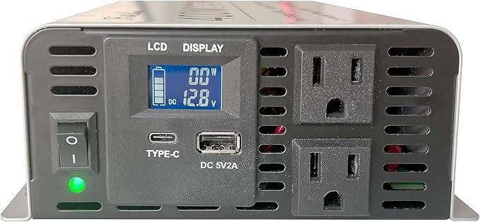 Pure sine Wave Inverter DC 12V Input and AC 110V Output with LCD Display, USB Output Port, Type-C Output Port(500W)